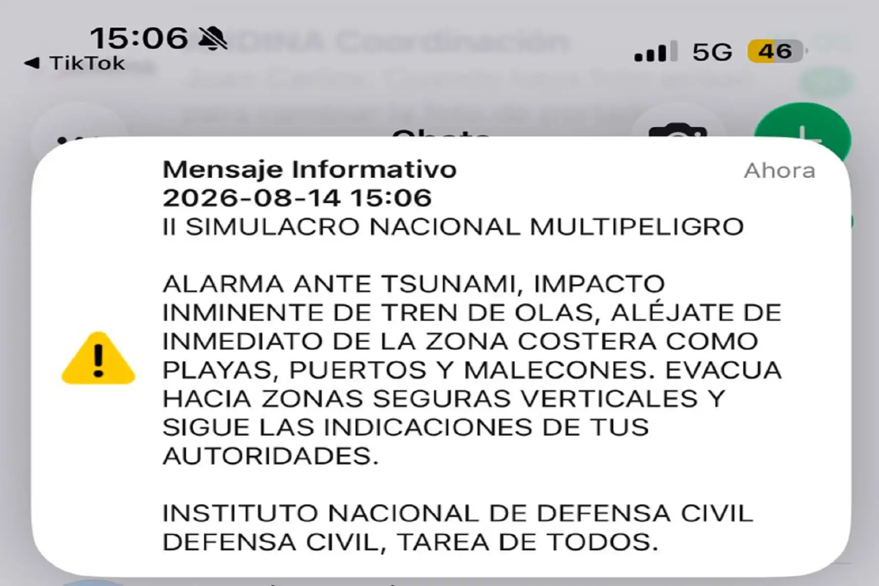 Simulacro multipeligro: Sismate alertó en celulares ocurrencia de "tsunami"