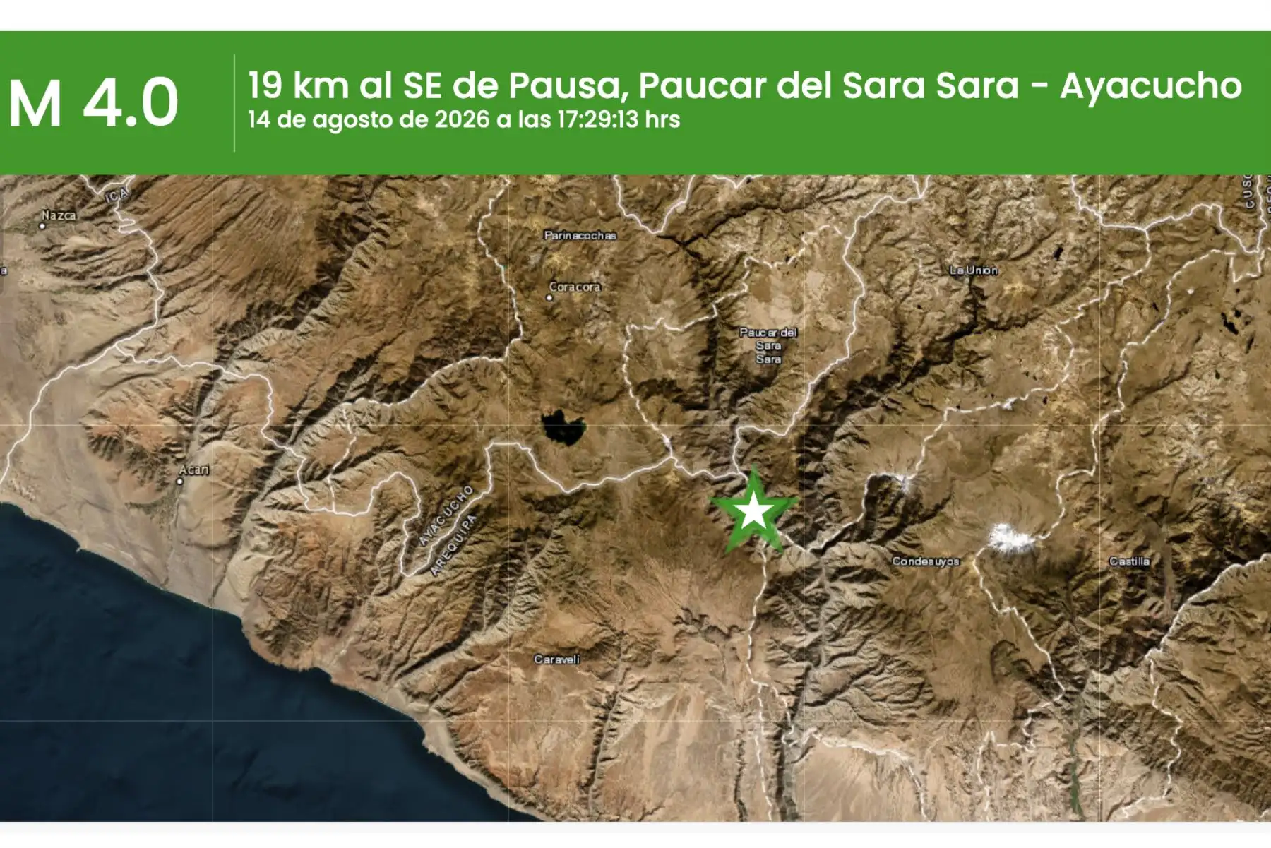Temblor en Perú hoy: sismo de magnitud 4.0 se registró esta tarde en Ayacucho
